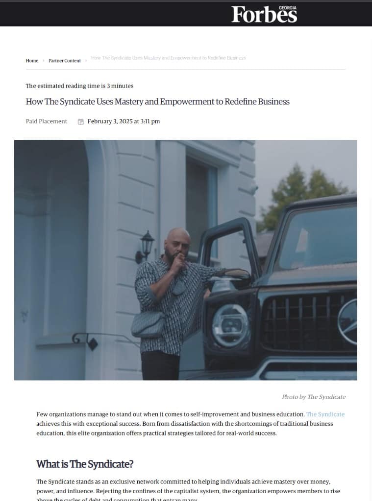 Screenshot of The Syndicate's Forbes feature