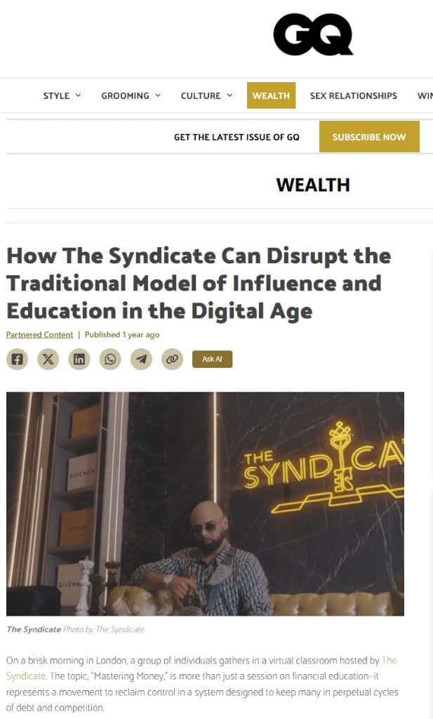 Screenshot of The Syndicate's GQ South Africa feature