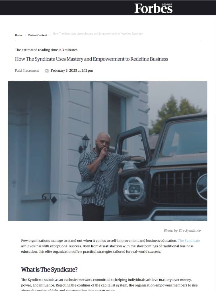 Screenshot of The Syndicate's Forbes feature