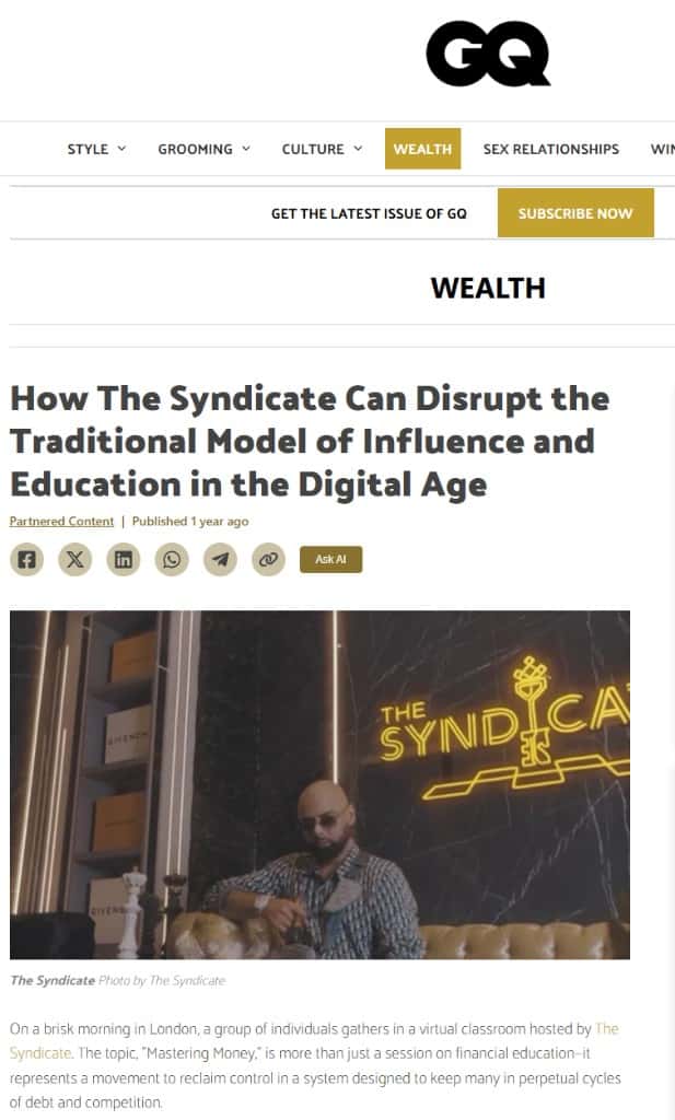 Screenshot of The Syndicate's GQ South Africa feature